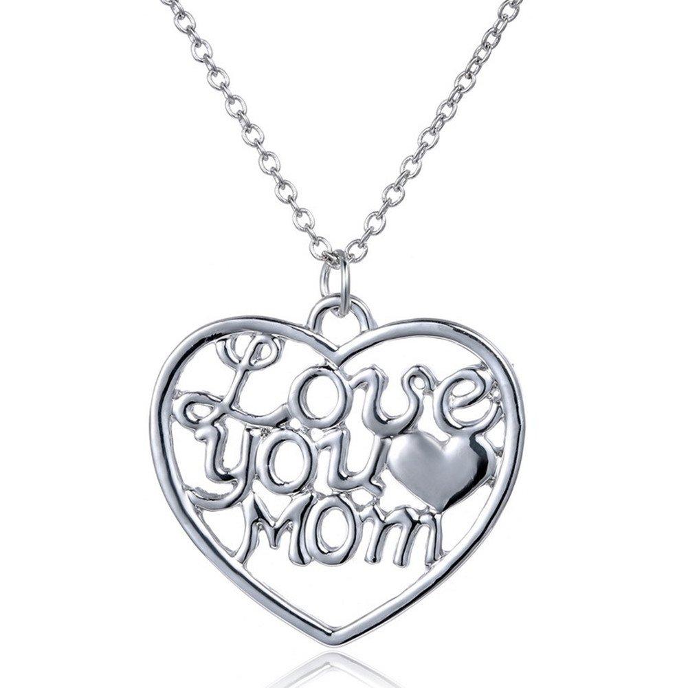 MagicW Gifts for Mom Women Love You Mom Heart Pendant Necklace Mom Gifts Charm Fashion Chain Necklace Gifts for Mom from Son Daugter - BeesActive Australia