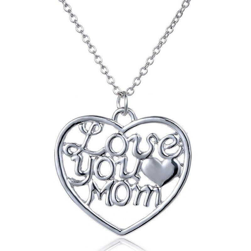 MagicW Gifts for Mom Women Love You Mom Heart Pendant Necklace Mom Gifts Charm Fashion Chain Necklace Gifts for Mom from Son Daugter - BeesActive Australia