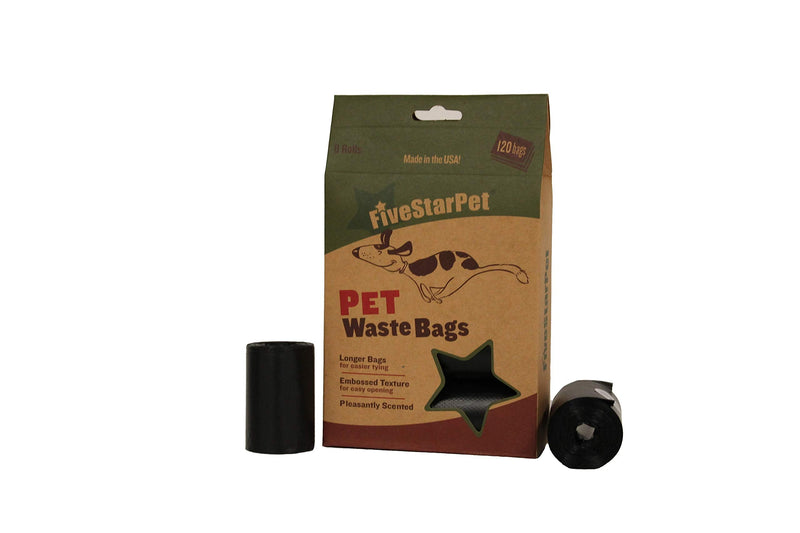 Five Star Pet 9" x 14.25" Made in USA Easy Open Poop Bags Dog Waste Bags, 8 Refill Rolls, 120 Bags Black - BeesActive Australia