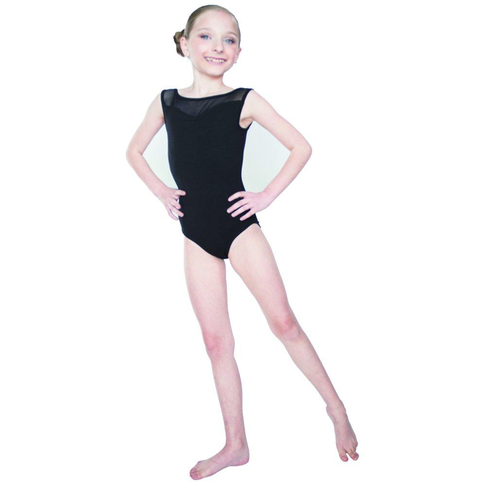 [AUSTRALIA] - HDW DANCE Kids Girls Ballet Dance Leotard Mesh Mock Neck Sweetheart Front Sleeveless Cotton … Large Black 