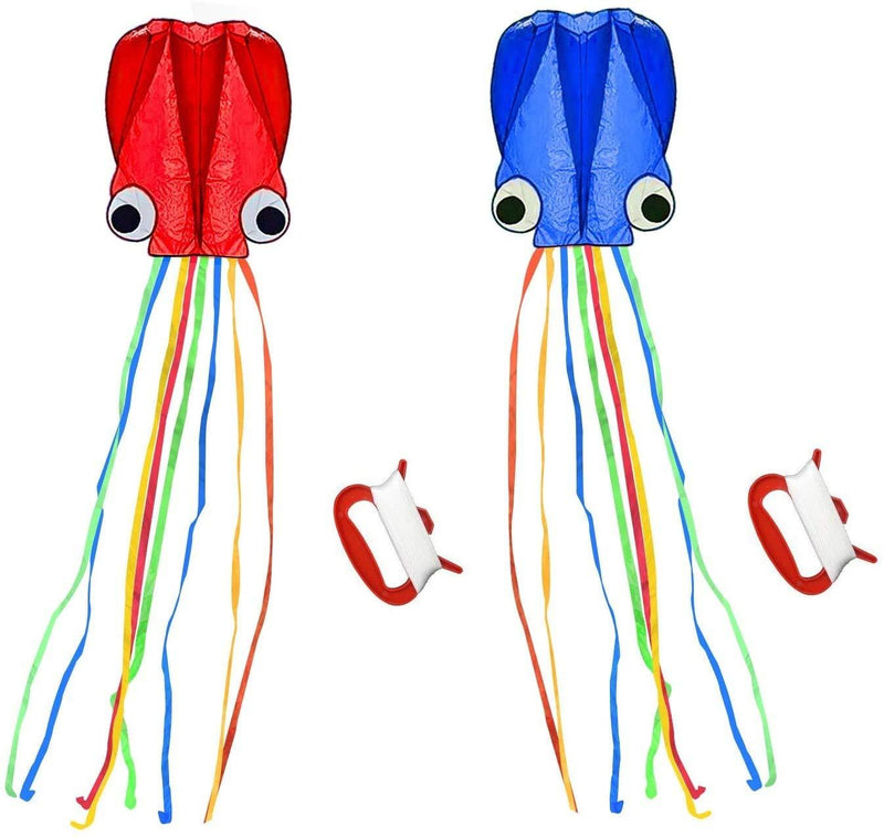 [AUSTRALIA] - SINGARE Large Octopus Kite Long Tail Beautiful Easy Flyer Kites Beach Kites Good Toys for Kids and Adults Red+blue 