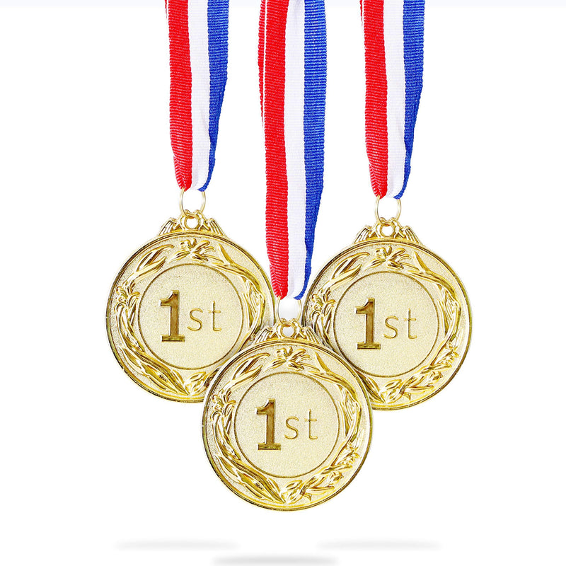Juvale 6-Pack Gold 1st Place Award Medal Set - Metal Olympic Style for Sports, Competitions, Spelling Bees, Party Favors, 2.5 Inches in Diameter with 32-Inch Ribbon - BeesActive Australia