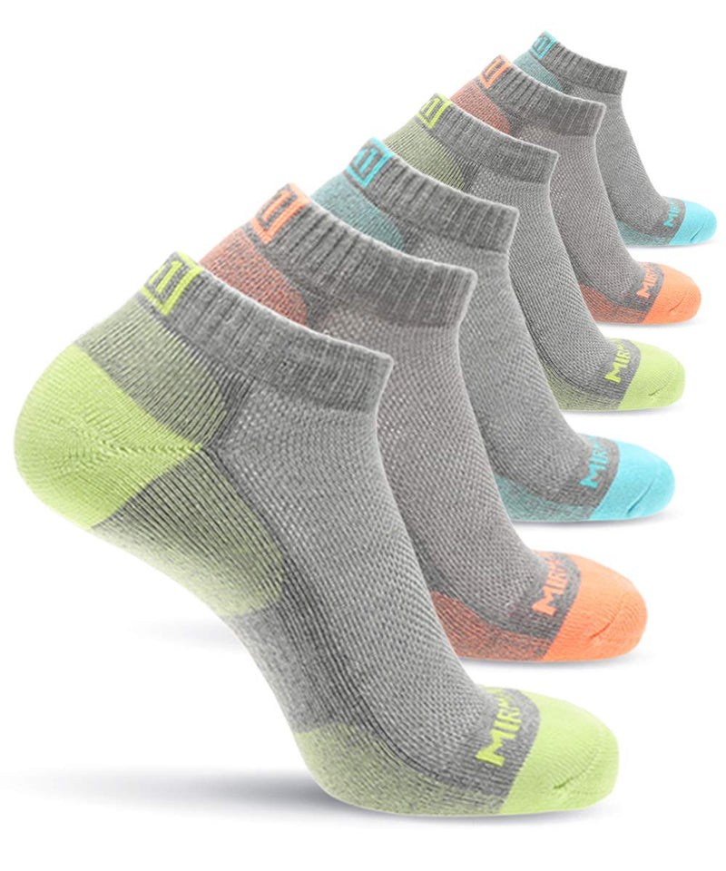 MIRMARU High Performance 6 Pairs Low Cut Athletic Running Cushion Sports Socks for Men & Women 7-10 H, 2x Grey Lime, 2x Grey Orange, 2x Grey Aqua - BeesActive Australia