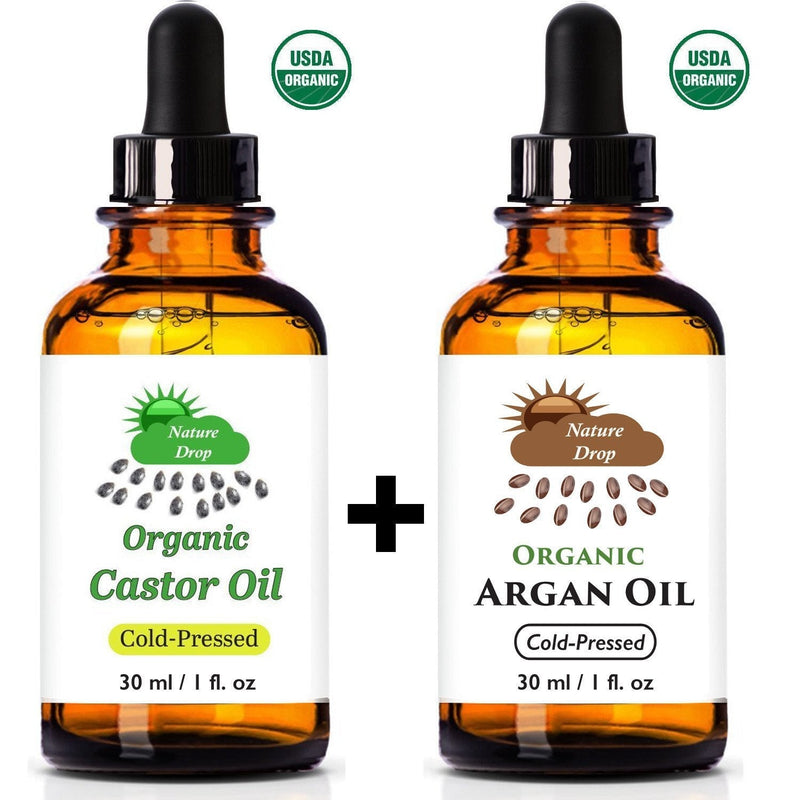 Nature Drop's USDA Castor Oil,Organic & Argan Oil Set - 100% USDA Certified Pure Cold Pressed Hexane free - 100% Pure Moroccan Anti Aging, Anti Wrinkle Beauty Secret. - BeesActive Australia