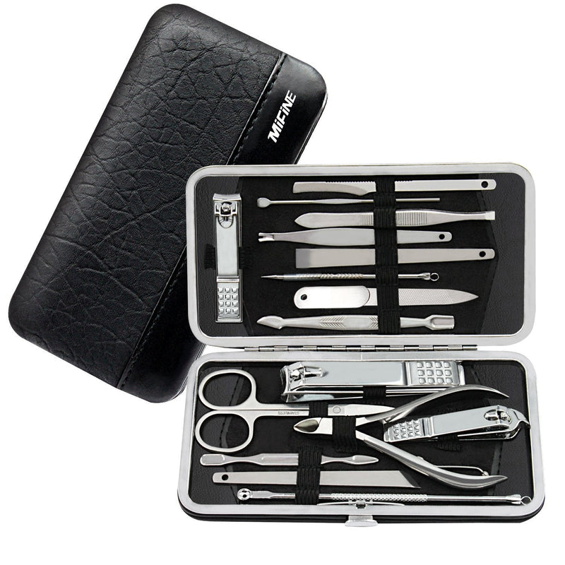 Manicure Pedicure Set Nail Clippers - Mifine 16 In 1 Stainless Steel Professional Pedicure Kit Nail Scissors Grooming Kit with Black Leather Travel Case First Generation - BeesActive Australia