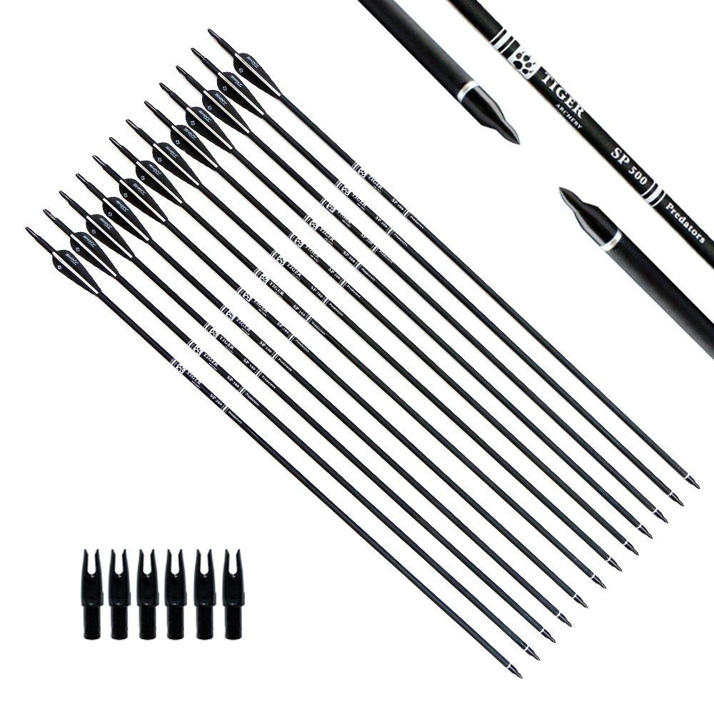 Tiger Archery 30Inch Carbon Arrow Practice Hunting Arrows with Removable Tips for Compound & Recurve Bow(Pack of 12) Black White - BeesActive Australia
