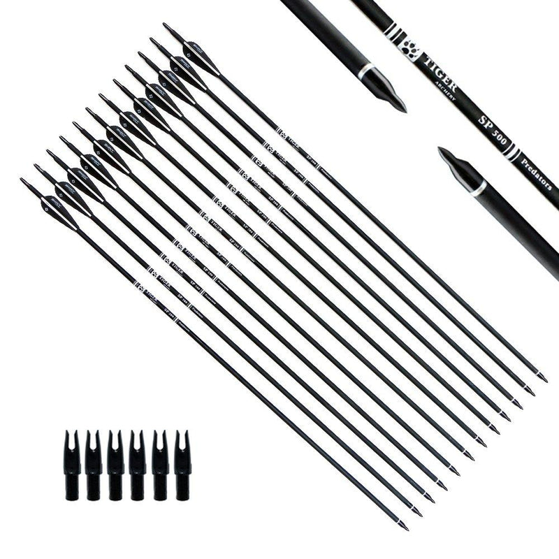 Tiger Archery 30Inch Carbon Arrow Practice Hunting Arrows with Removable Tips for Compound & Recurve Bow(Pack of 12) Black White - BeesActive Australia