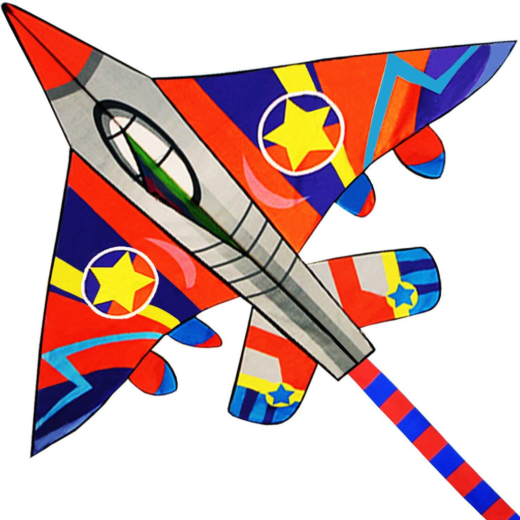 [AUSTRALIA] - HONBO Huge Fighter Plane Kite for Kids and Adults- 58” Wide with Long Tail- Easy Flyer - Kit Line and Swivel Included- 