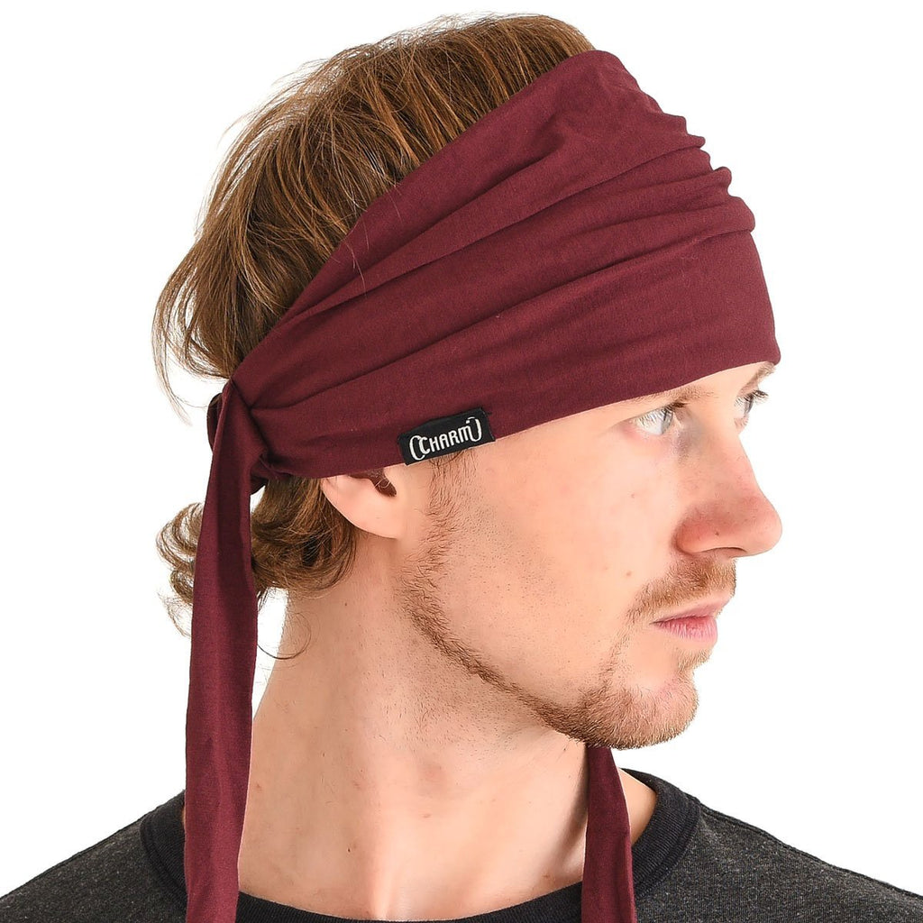 Mens Kundalini Headwrap Scarf Headband - Tied Headbands For Women Japanese Pirate Head Wrap Maroon - BeesActive Australia