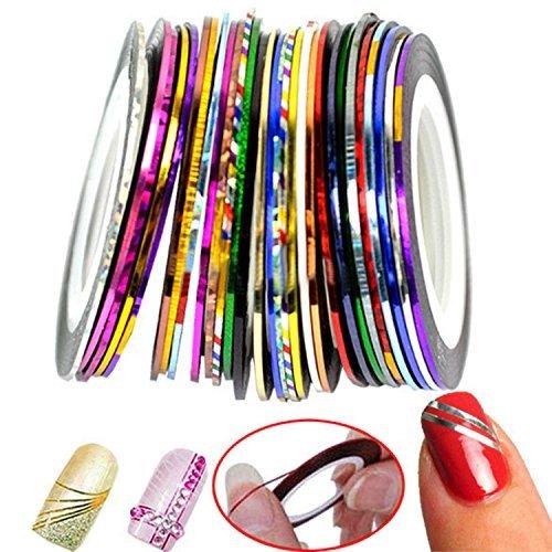 30 Colors Multicolor Mixed Colors Rolls Striping Tape Line Nail Art Decoration Sticker DIY Nail Tip (Basic) - BeesActive Australia