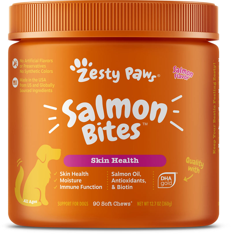 Zesty Paws Salmon Fish Oil Omega 3 for Dogs - with Wild Alaskan Salmon Oil - Anti Itch Skin & Coat + Allergy Support - Hip & Joint + Arthritis Dog Supplement + EPA & DHA 90 Count (Pack of 1) - BeesActive Australia