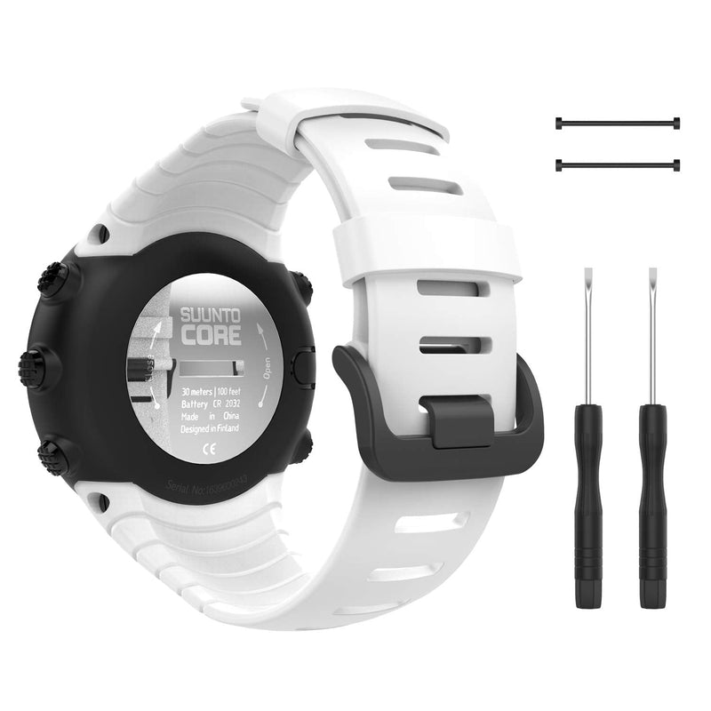 MoKo Watch Band Compatible with Suunto Core, Classic Replacement Soft Wrist Band Strap with Metal Clasp for Suunto Core Smart Watch, Fits 5.51"-9.06" (140mm-230mm) Wrist, White - BeesActive Australia