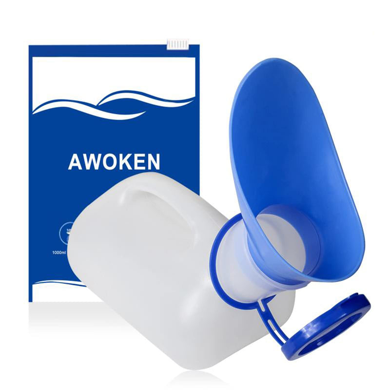 AWOKEN Unisex Urinal, Portable Toilet Urinal for Men and Women, Pee Bottle with a Lid and Funnel for Elderly Kids and Patients for Camping Outdoor Travel 1x Urinal - White and Blue - BeesActive Australia