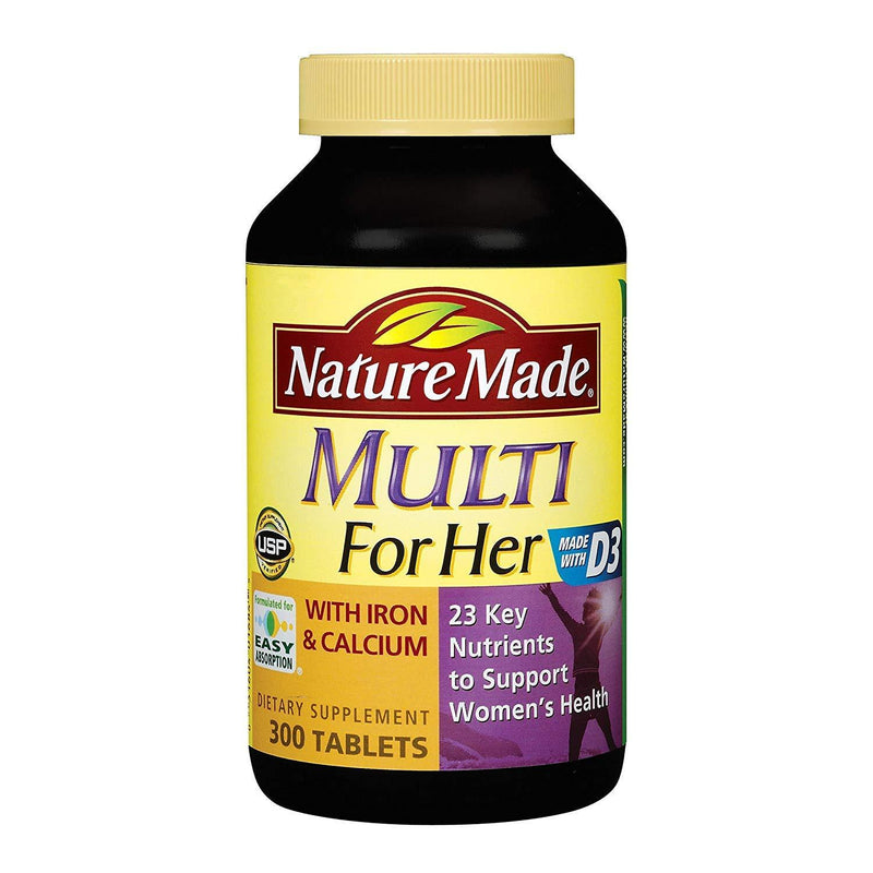 Nature Made, Multi Vitamins for Her with Iron and Calcium and 23 Key Nutrients to Support Women's Health (300 Tablets) 300 Count (Pack of 1) - BeesActive Australia