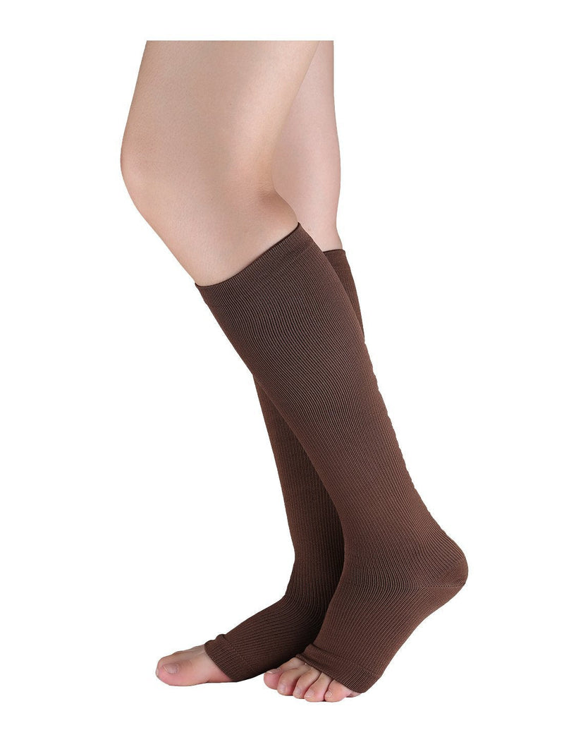 [AUSTRALIA] - uxcell Unisex Toeless Compression Socks Knee High Breathable High Stretchy Brown Fit Ankle circum 8"-10",Calf circum 15"-17" 