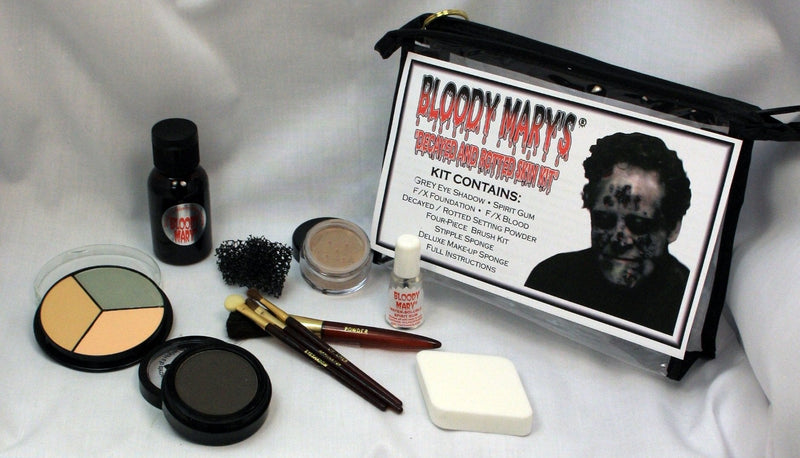 Decayed & Rotted Skin Special Effects Makeup Kit By Bloody Mary - Halloween Costume SFX Makeup - FX Foundation & Blood, Eye Shadow, Setting Powder, Stipple & Application Sponge, 4 Brushes & Spirit Gum - BeesActive Australia