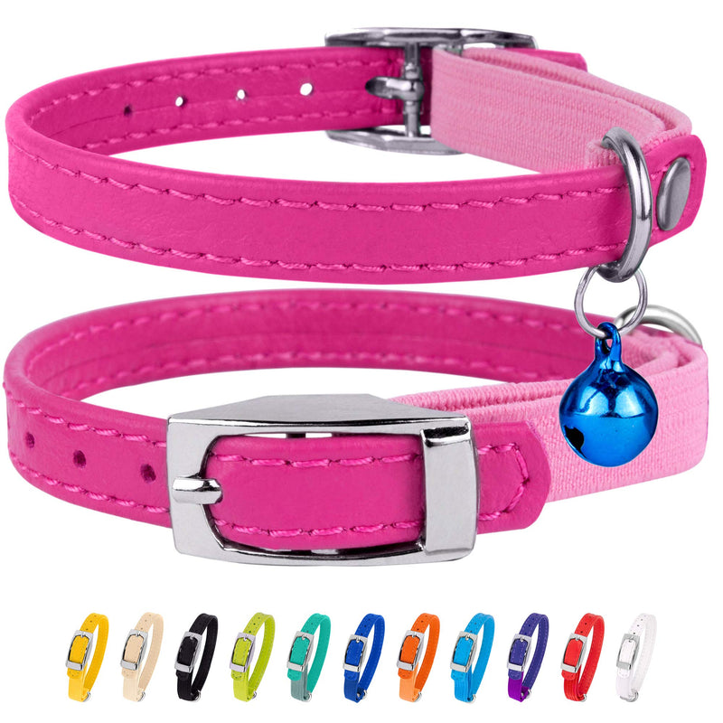 CollarDirect Leather Cat Collar, Cat Safety Collar with Elastic Strap, Kitten Collar for Cat with Bell Black Blue Red Orange Lime Green 9-11 Inch Pink - BeesActive Australia
