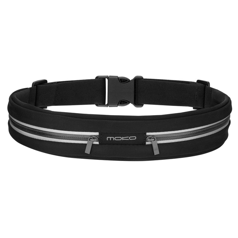 MoKo Sports Running Belt, Outdoor Dual Pouch Sweatproof Reflective Slim Waist Pack, Fitness Workout Belt Fanny Pack Compatible with iPhone 12/12 Pro/12 Mini, iPhone 11 Pro Max/Xs, Galaxy S21 Black - BeesActive Australia