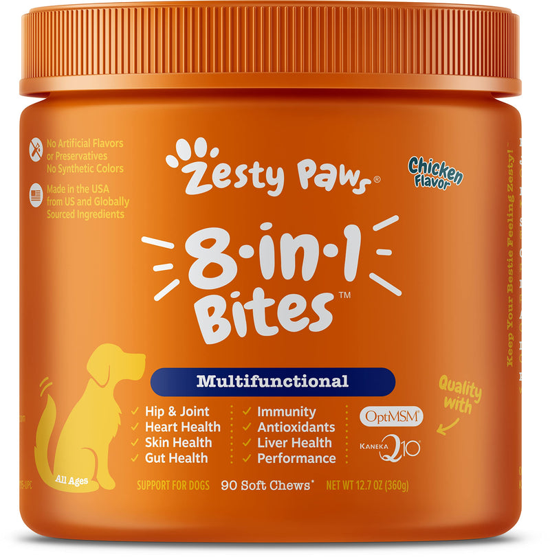 Multifunctional Supplements for Dogs - Glucosamine Chondroitin for Joint Support with Probiotics for Gut & Immune Health – Omega Fish Oil with Antioxidants and Vitamins for Skin & Heart Health Chicken 90 Count - BeesActive Australia