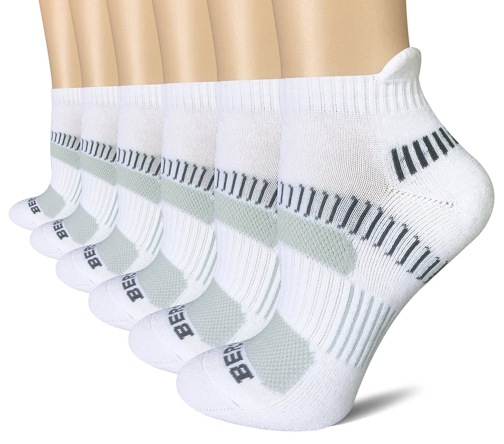 [AUSTRALIA] - BERING Women's Performance Athletic Running Socks (6 Pair Pack) Shoe Size: 6-9 White 
