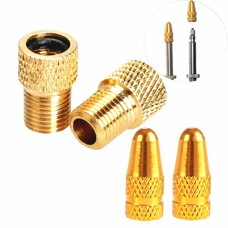 Osymoker Anodized Alloy Presta Valve Caps + Copper Presta to Schrader Bicycle Bike Valve Adaptor Tube Pump Air Compressor Tools Car Converter - BeesActive Australia