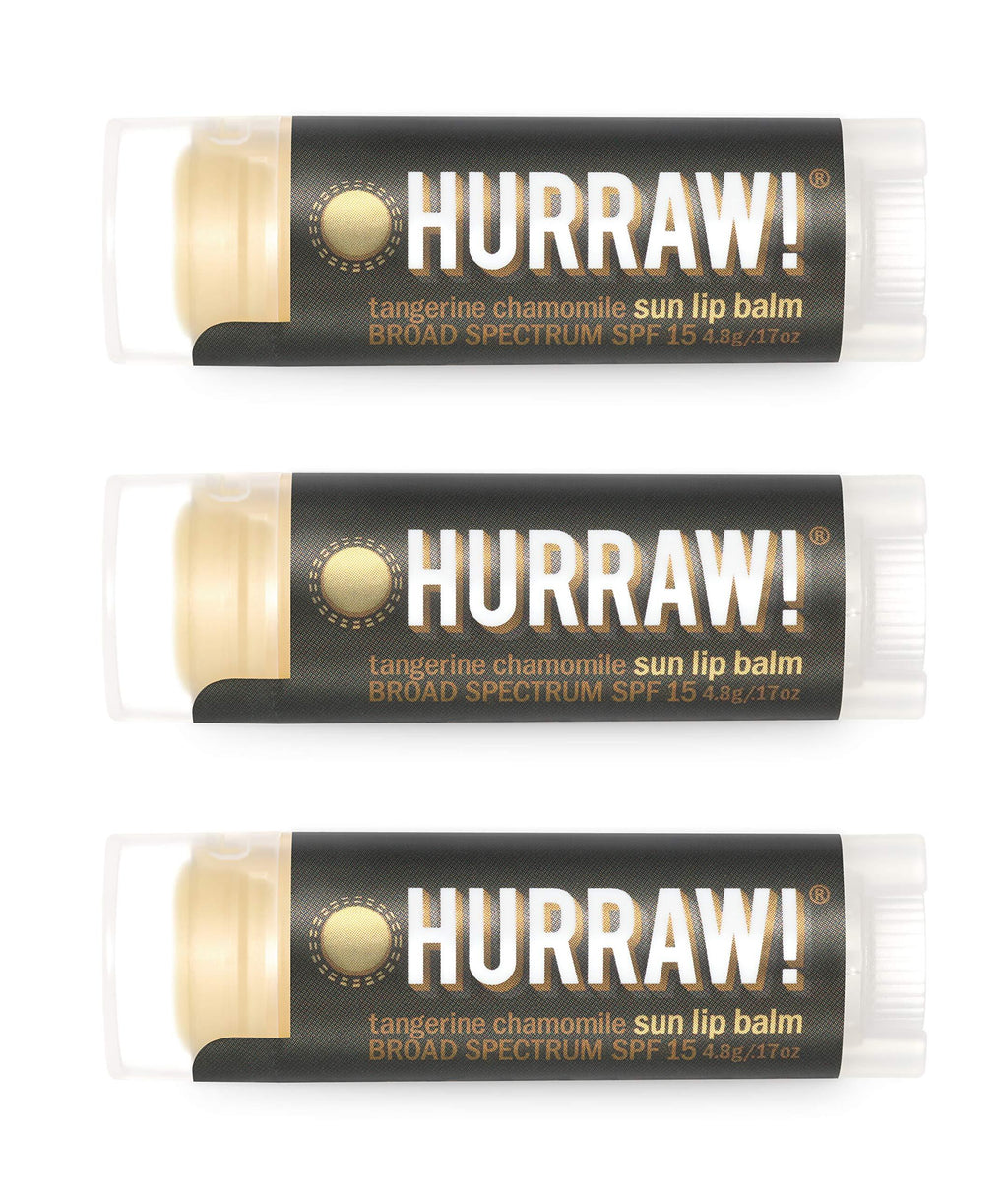 Hurraw! Sun Lip Balm (Zinc Oxide Protection, Broad Spectrum SPF 15, Tangerine, Chamomile), 3 Pack: Organic, Certified Vegan, Gluten Free. Non-GMO, All-Natural. Bee, Shea, Soy & Palm Free. Made in USA - BeesActive Australia