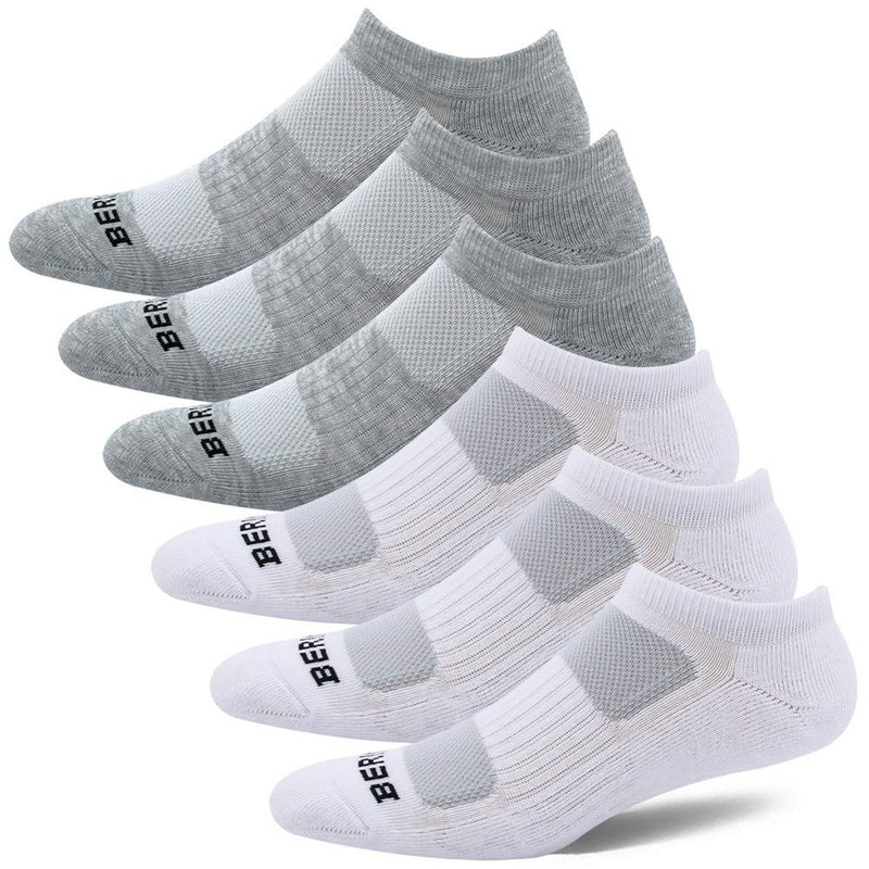 BERING Women's Athletic Low Ankle Cushioned Running Socks (6 Pairs) 6-9 White/Grey - BeesActive Australia
