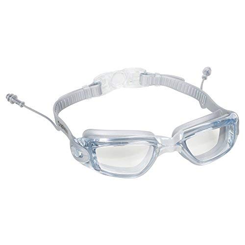 Swim Goggles with Ear Plugs for Men & Women - Anti Fog Lenses, Adjustable Straps Silver - BeesActive Australia