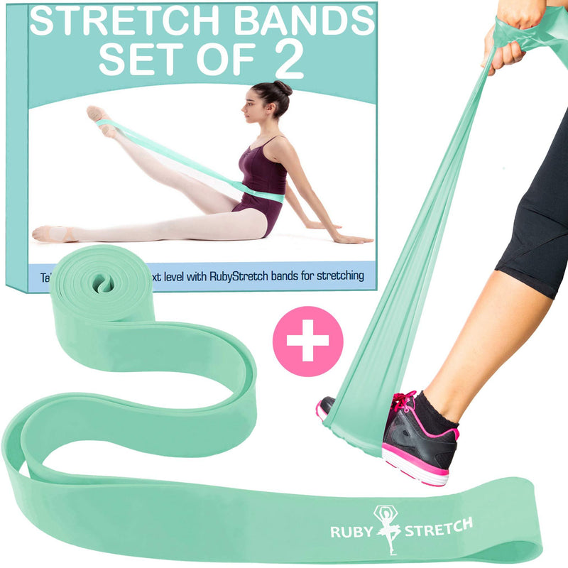 [AUSTRALIA] - Stretch Resistance Bands Set of 2 for Home Workout, Stretching, Fitness, Gymnastics, Dance and Ballet, 2 Sizes and 3 Colors Exercise Bands to Improve Flexibility, Split and Strength Teal - Regular Size 