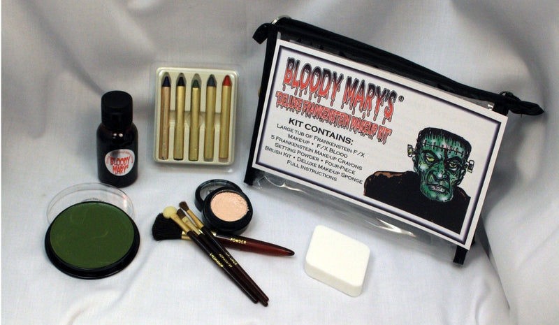Frankenstein Monster Makeup Kit By Bloody Mary - Special Effects Halloween Costume Decoration - Professional Foundation Makeup, FX Blood, 5 Crayons, Setting Powder, 4 Brushes, Sponge & Zippered Case - BeesActive Australia