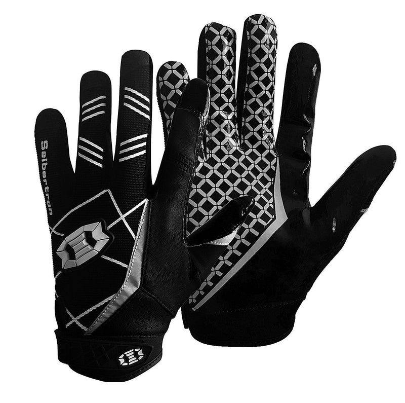 [AUSTRALIA] - Seibertron Pro 3.0 Elite Ultra-Stick Sports Receiver Glove Football Gloves Youth and Adult Black L Adult 
