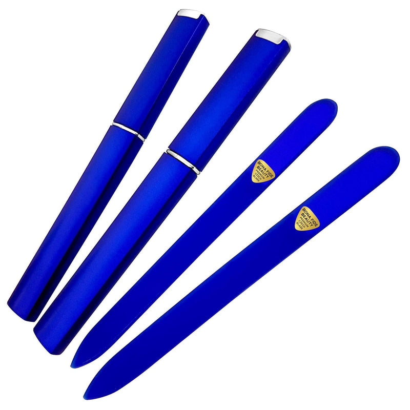 Glass Nail Files with Case, Bona Fide Beauty Glass Manicure Fingernail Files, Gentle Nail Filer, Precision Nail Care for a Smooth Finish - Premium Cobalt Stained Glass Czech Files - BeesActive Australia