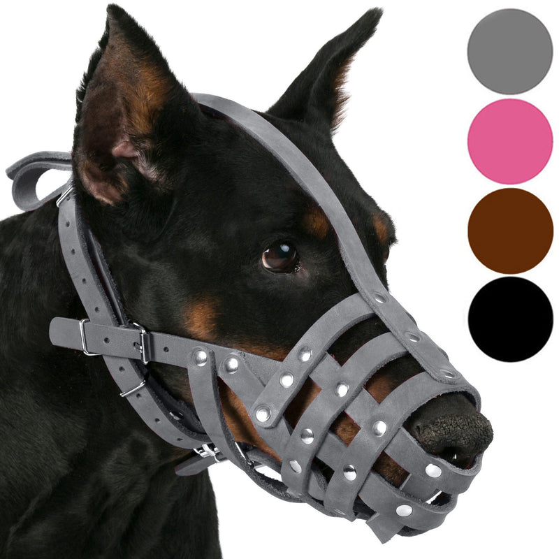 CollarDirect Leather Dog Muzzle German Shepherd Dalmatian Doberman Setter Basket Medium Large Breeds Pink Gray L Chestnut Brown - BeesActive Australia
