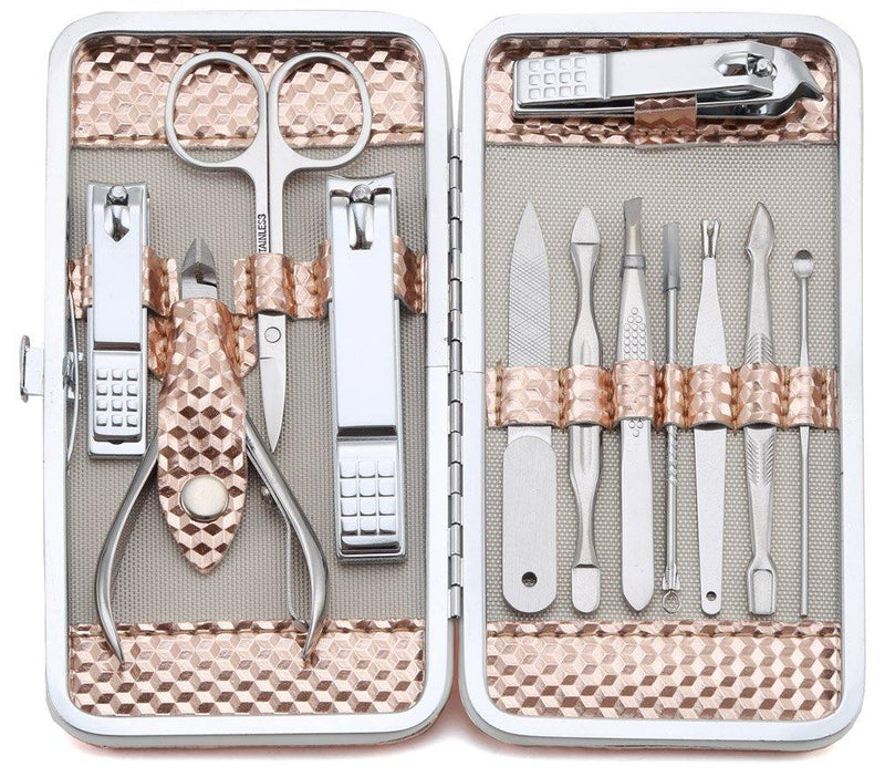 Keiby Citom Professional Stainless Steel Nail Clipper Travel & Grooming Kit Nail Tools Manicure & Pedicure Set of 12pcs with Luxurious Case (Rose Gold) Rose Gold - BeesActive Australia