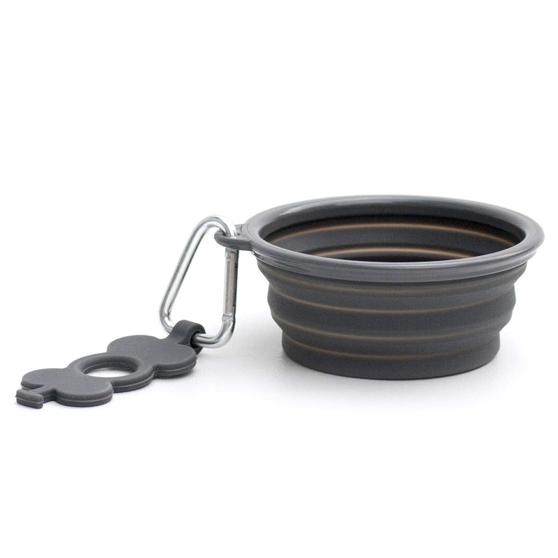 Prima Pets Collapsible Silicone Food & Water Travel Bowl with Clip for Dog and Cat: Small (1.5 Cups) + Bottle Holder, Gray GREY - BeesActive Australia
