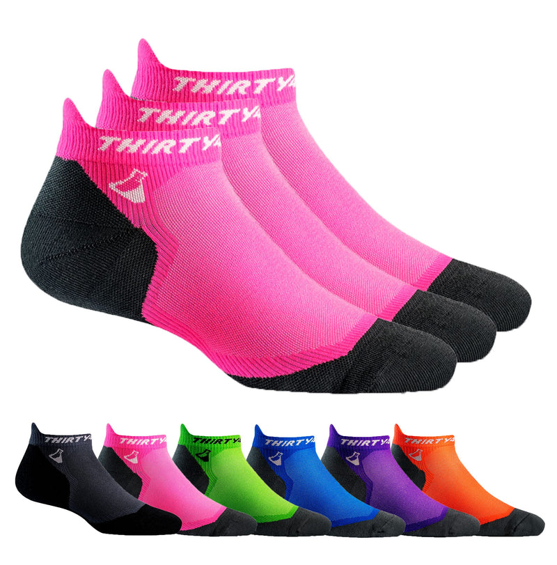 Thirty48 Ultralight Athletic Running Socks for Men and Women with Seamless Toe, Moisture Wicking, Cushion Padding Small [3 Pairs] Pink/Gray - BeesActive Australia