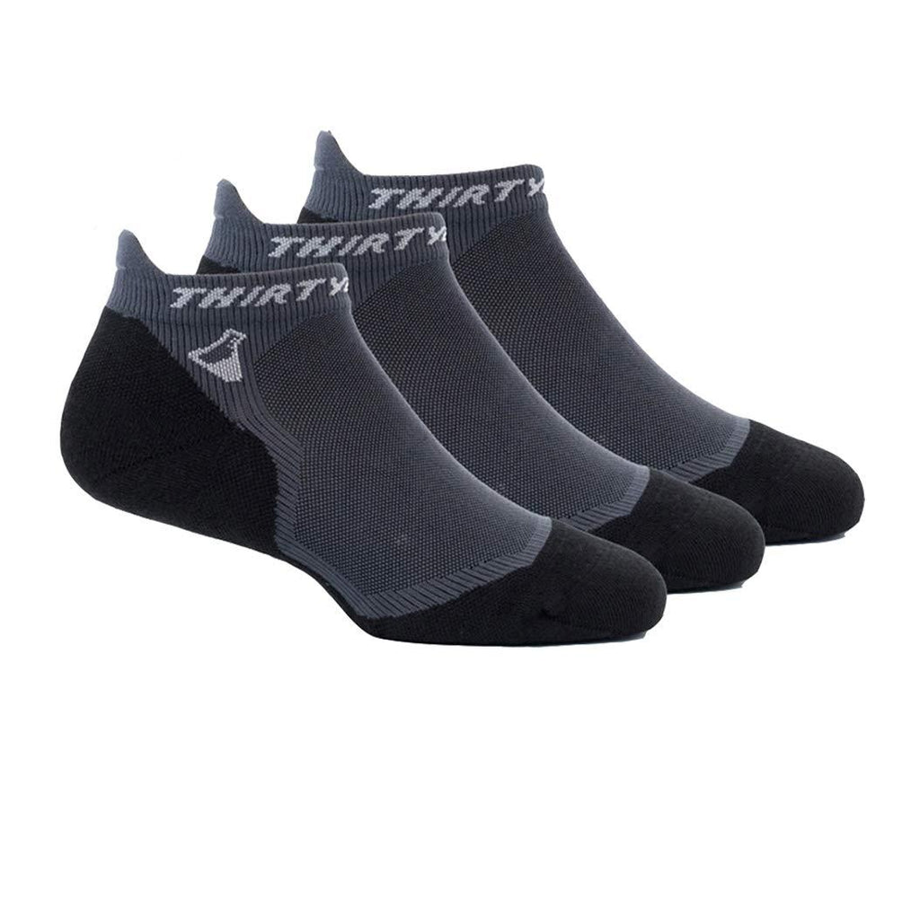 [AUSTRALIA] - Thirty48 Ultralight Athletic Running Socks for Men and Women with Seamless Toe, Moisture Wicking, Cushion Padding Medium [3 Pairs] Black/Gray 