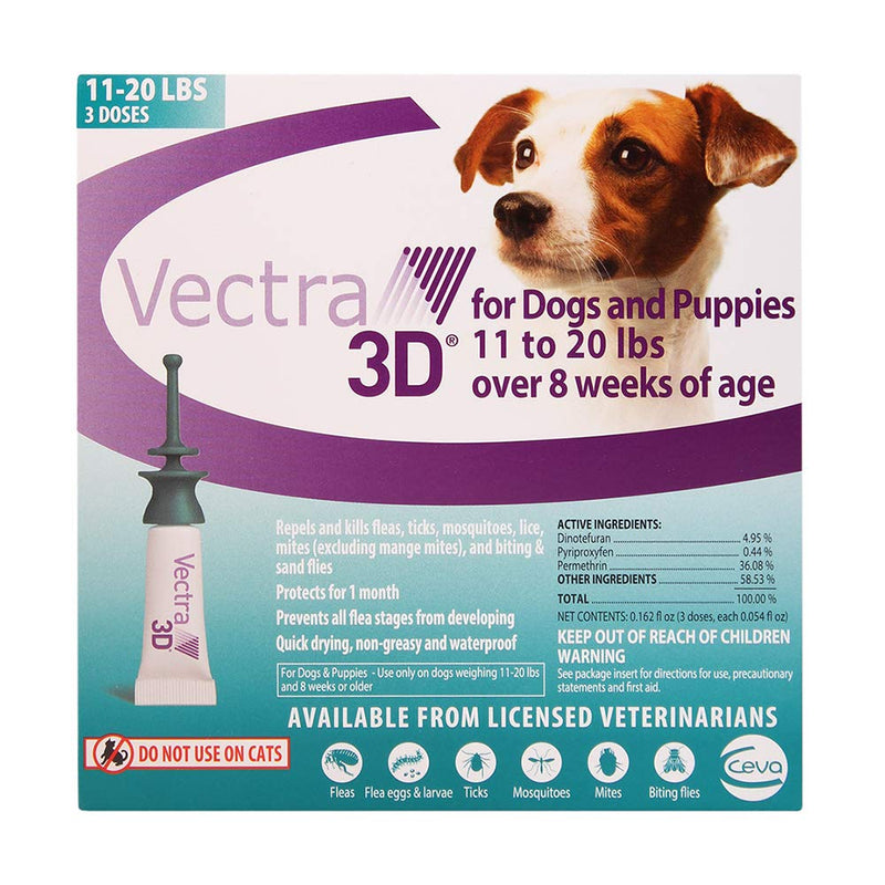 VECTRA 3D D73814B Small Dog 11-20Lbs, 3 Doses, NULL - BeesActive Australia