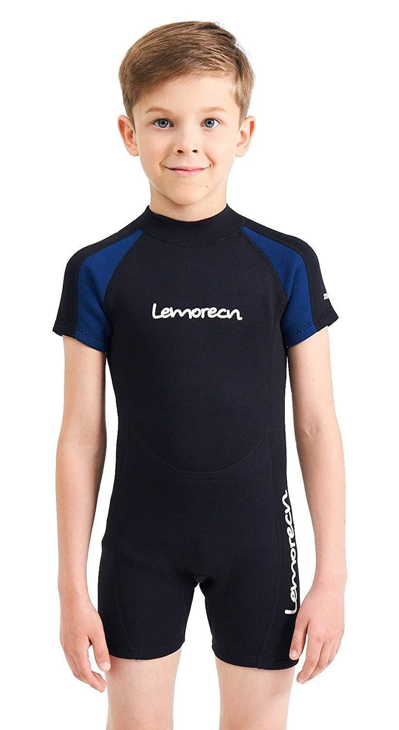 [AUSTRALIA] - Lemorecn Kids Wetsuits Youth Premium Neoprene 2mm Youth's Shorty Swim Suits Shorty Blue Trim 12 