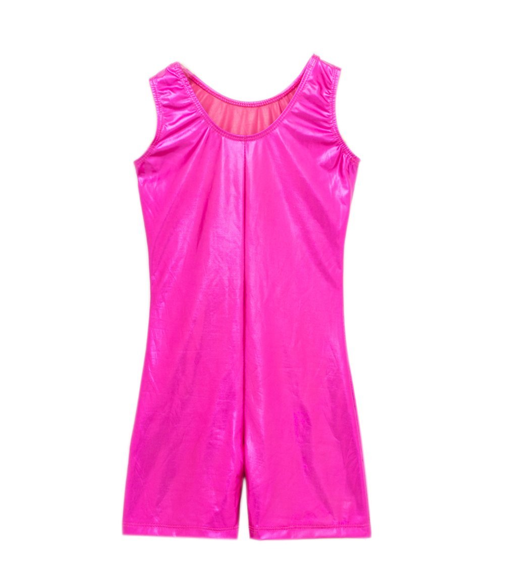 [AUSTRALIA] - Speerise Kids Girls Shiny Metallic Gymnastic Dance Unitard Child Biketard (Size 2-16) Medium Hot Pink 