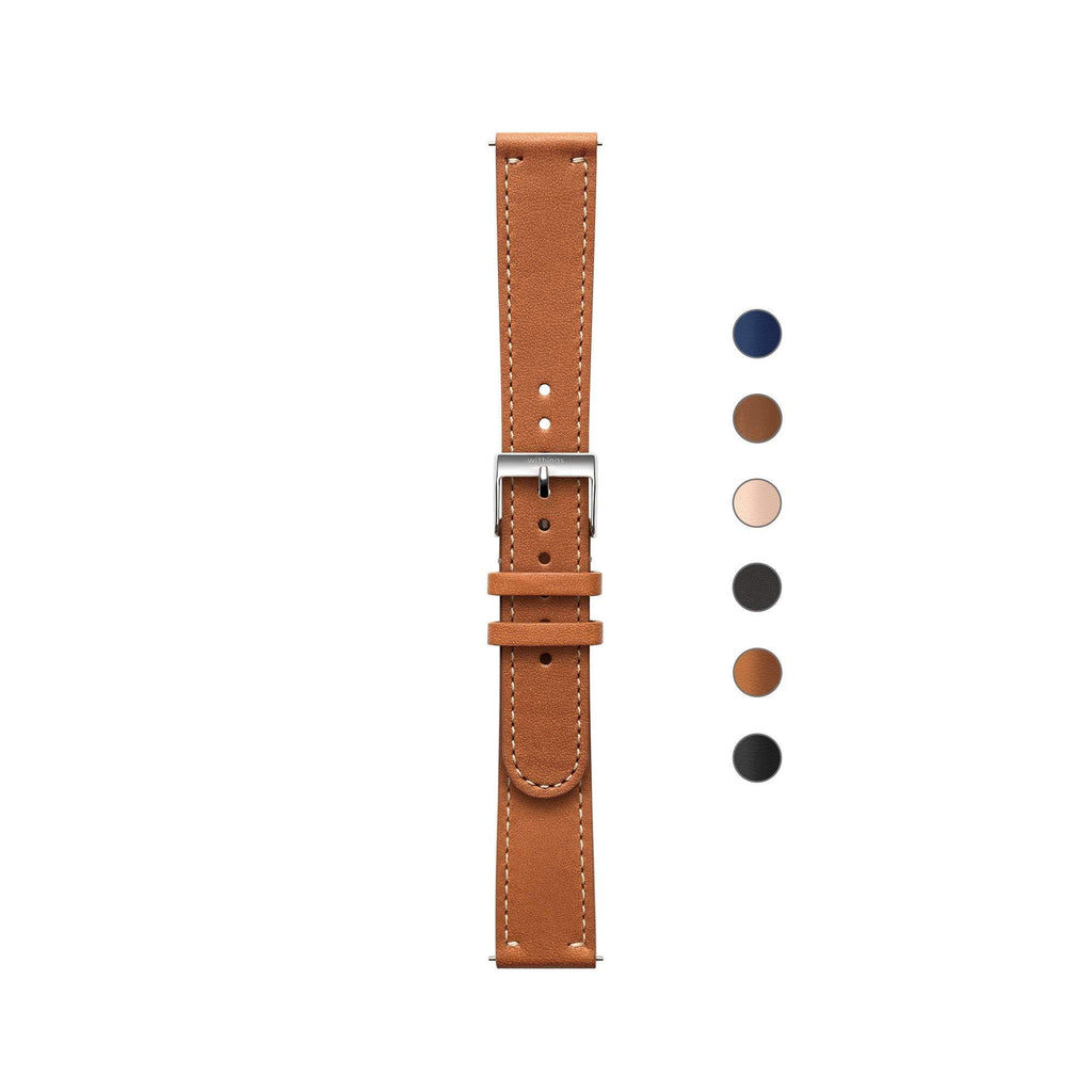 Withings Leather Wristbands for Steel HR, Steel HR Sport, Move ECG and Move Leather 18mm Brown - Silver Buckle - With Stitching - BeesActive Australia