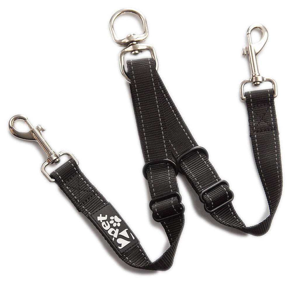 2PET Double Dog Leash Tangle Free Adjustable Leash Coupler - Ideal Dog Leash for 2 Dogs Extension - Forget About Messy Tangled Walks of Dogs - Ebony Black - BeesActive Australia