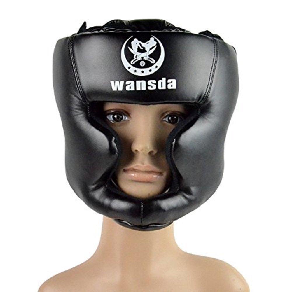 [AUSTRALIA] - SANJOIN Boxing Headgear, Synthetic Leather MMA Headgear, UFC Fighting Head Guard Sparring Helmet, Black boxing helmet 