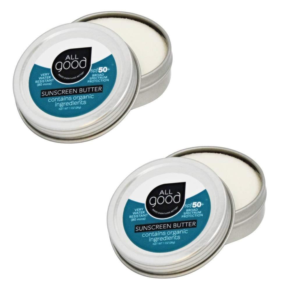 All Good Mineral Face Sunscreen Butter - UVA/UVB Broad Spectrum SPF 50+ Water Resistant, Coral Reef Friendly, Organic Ingredients - Zinc, Beeswax, Vitamin E, Coconut Oil (1 oz)(2-Pack) 1 Fl Oz (Pack of 2) - BeesActive Australia