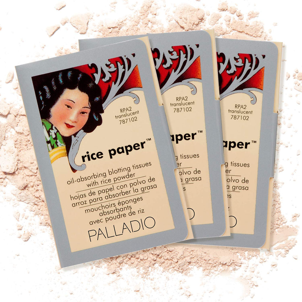 Palladio Rice Paper Facial Tissues for Oily Skin, Face Blotting Sheets Made from Natural Rice, Oil Absorbing Paper with Rice Powder, 2 Sided, Instant Results, Translucent, 40 Count, Pack of 3 - BeesActive Australia