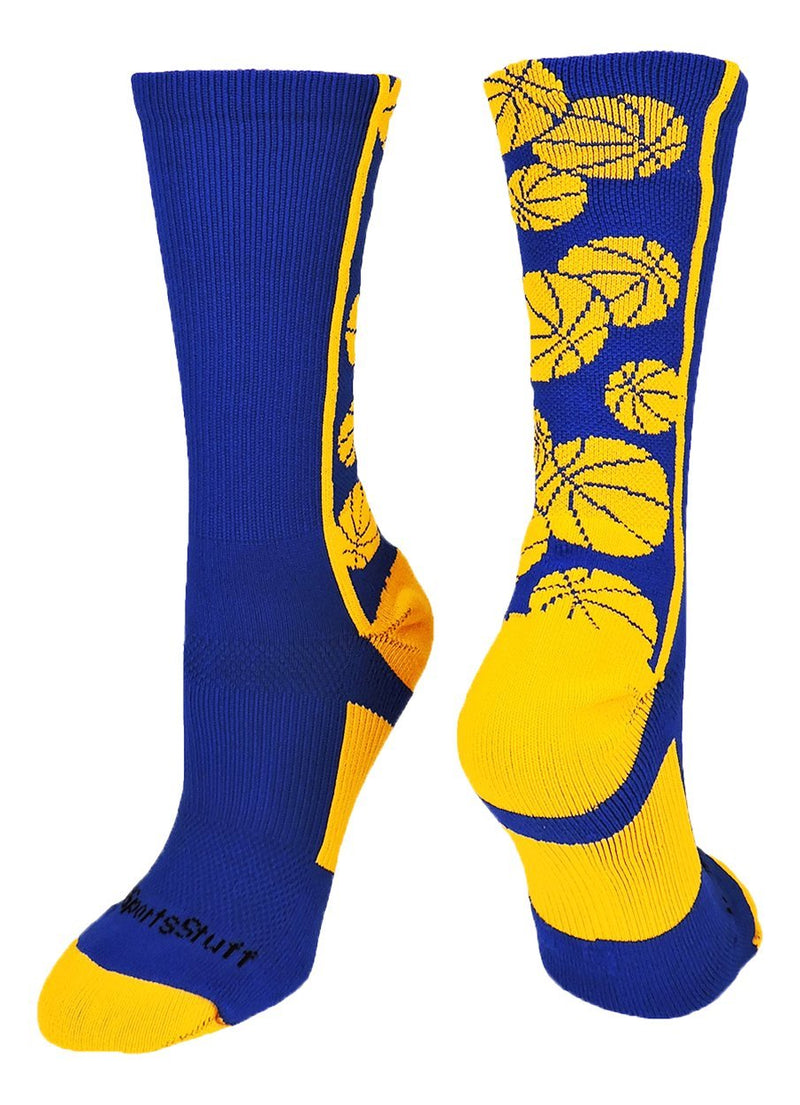 MadSportsStuff Crazy Basketball Logo Crew Socks (Multiple Colors) Royal/Gold Medium - BeesActive Australia