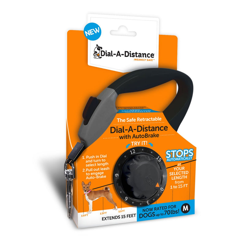Dial A-Distance Retractable Dog Leash, Adjustable 0 to 15 Feet, Auto Brake and One Button Lock - BeesActive Australia