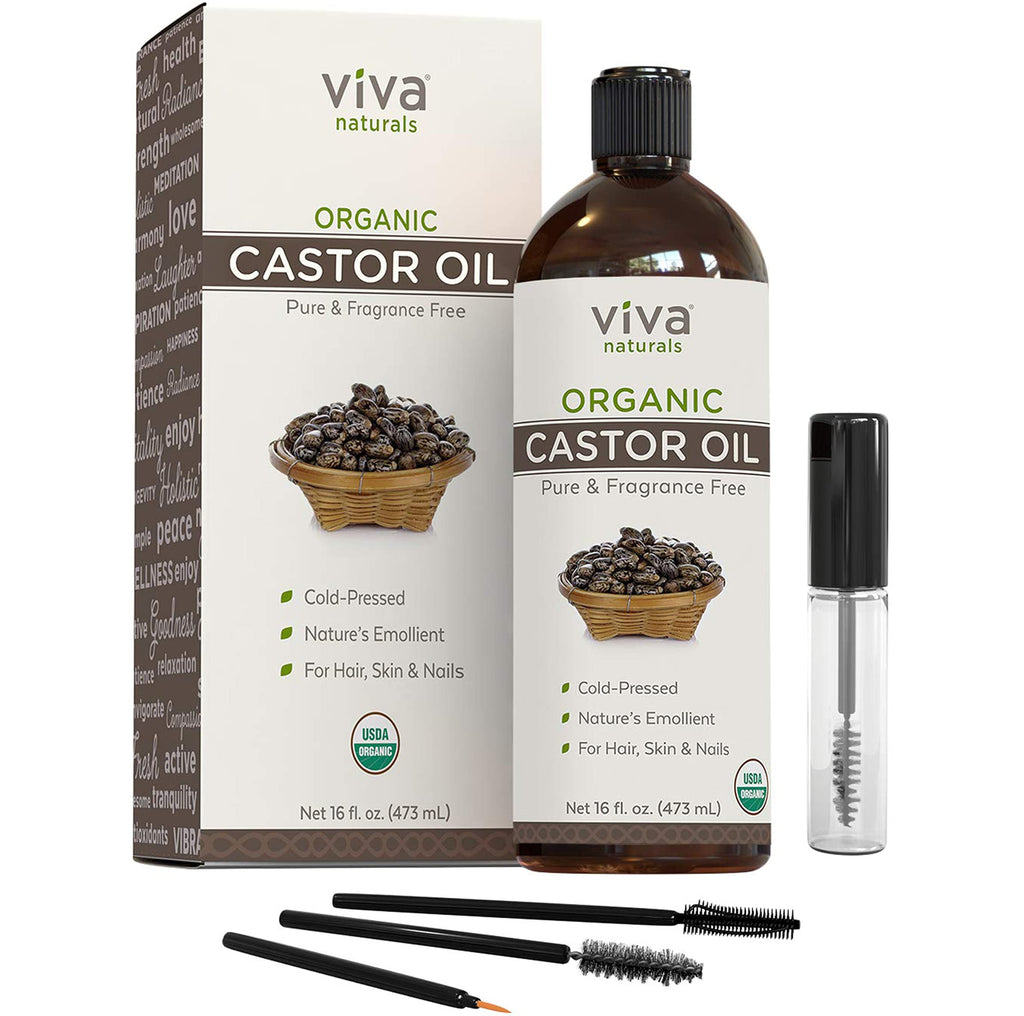Organic Castor Oil for Eyelashes and Eyebrows (16 fl oz) - Traditionally Used for Hair Growth, Natural Hair & Eyelash Serum With Beauty Kit Included, USDA Organic & Cold Pressed Castor Oil - BeesActive Australia