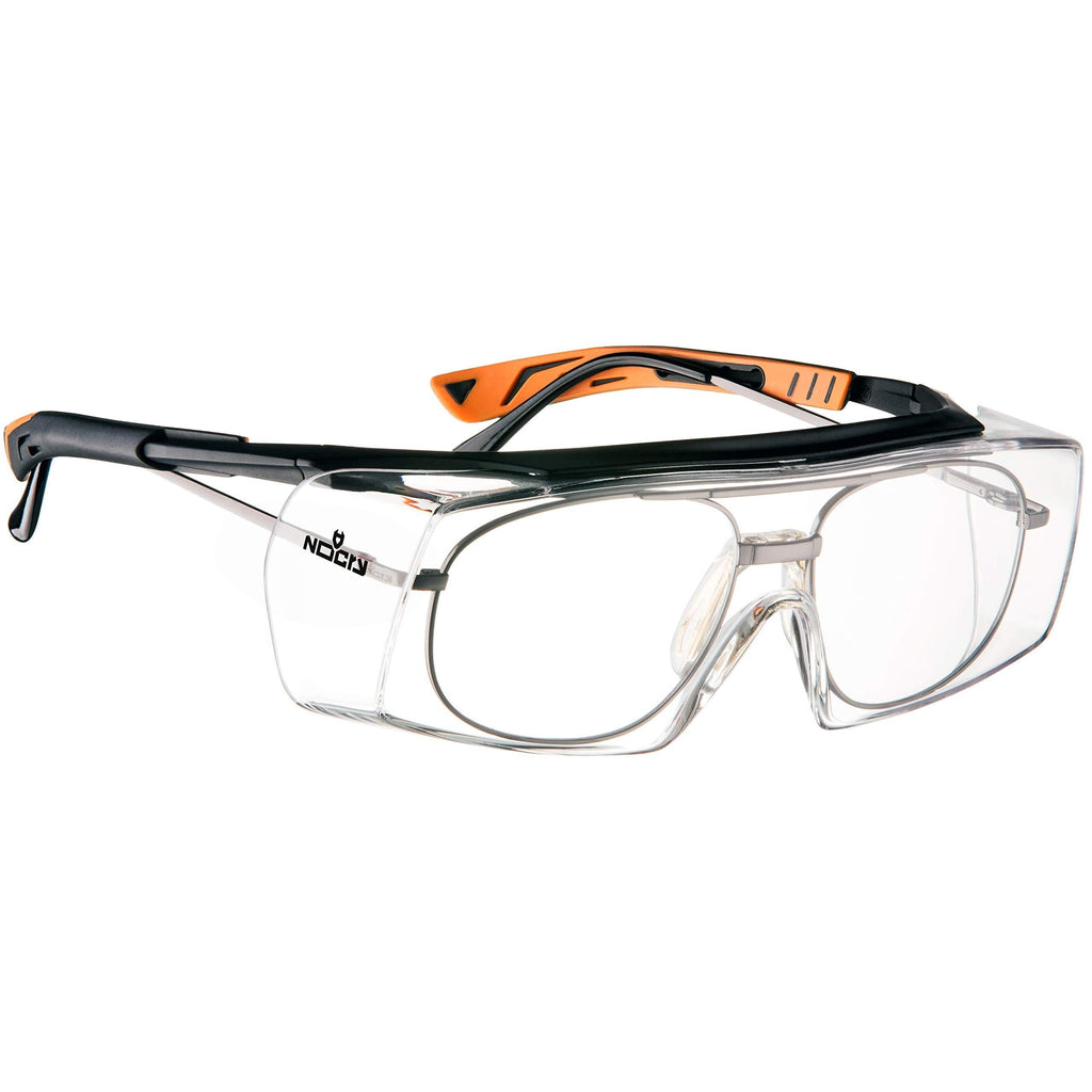 NoCry Safety Glasses That Fit Over Your Prescription Eyewear; Clear Anti-Scratch Wraparound Lenses, UV400 Protection, ANSI Z87 & OSHA Certified, Black & Orange Frames - BeesActive Australia