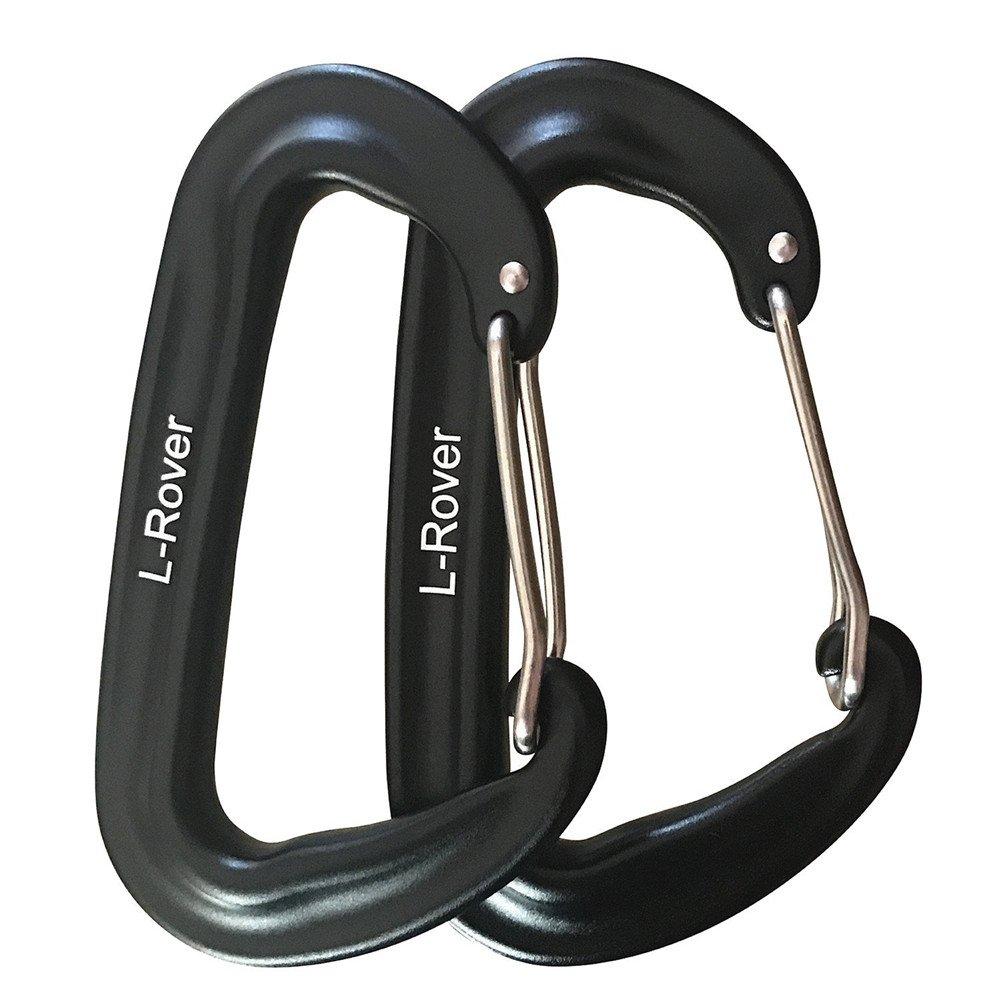 L-Rover Carabiner,12KN Lightweight Heavy Duty Carabiner Clips,Aluminium Wiregate Caribeaners for Hammocks,Camping, Key Chains, Outdoor and Gym etc,Hiking & Utility Black2PCS - BeesActive Australia